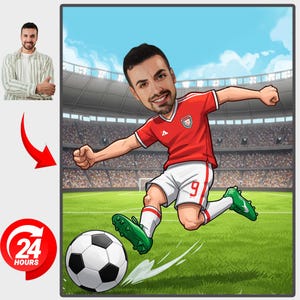 Personalized Football Caricature Portrait – Custom Soccer Player Gift, Digital Cartoon Drawing from Photo, Funny Sports Artwork man