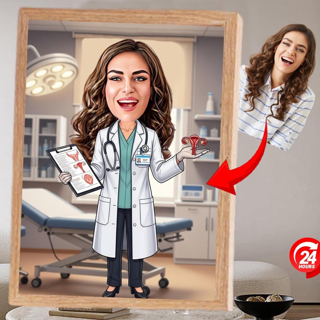 Custom Gynecologist Doctor Caricature Graduation Present LHV Portrait ...