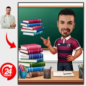 Custom Teacher Caricature Personalized Teacher Gift Classroom Wall Art Male Teacher Cartoon Portrait Male Teacher Caricature  from Photo