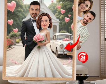 Benutzerdefinierte Hochzeitspaar Karikatur Braut & Bräutigam Cartoon Illustration | Personalisiertes Hochzeitsportrait