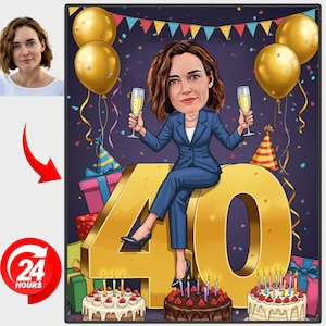Personalized 40th Birthday Caricature Portrait: Custom Cartoon Gift (Digital Download A4 JPEG/PDF)