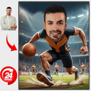 Custom Sports Caricature Athletes Player Caricature Footballer Caricature from Photo Football Cartoon Portrait Soccer Cartoon