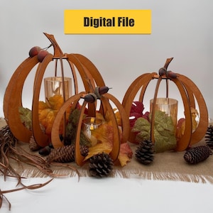 Laser Cut File,  Autumn Farmhouse Pumpkin Trio, Small-Medium-Large Pumpkin 3 Dimensional Design, Fall Decorations and Holiday Decor