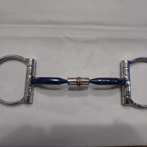 Handgemaakte blauw gecoate paardentrens met D-ring, 2-delig