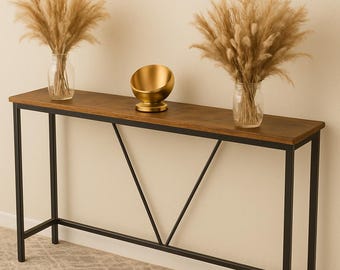 Consola de madera con estructura de metal / Consola estrecha / Consola delgada / Mesa estrecha para pasillo / Mesa estrecha para entrada