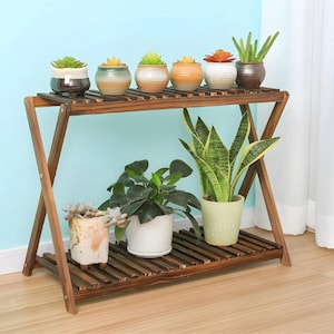 2 Tier Indoor Wooden Plant Stand | Potted Plant Stand | Modern Plant Stand | Outdoor Wood Plant Stand | Flower Pot Stand Wood | Plant Holder