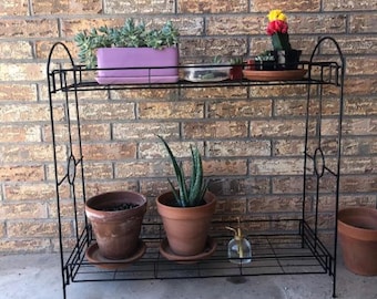 2 Tier Mid Century Rectangular Metal Plant Stand, Indoor Plant Pot Stand, Potted Plant Stand, Modern Plant Stand, Outdoor Metal Plant Stand