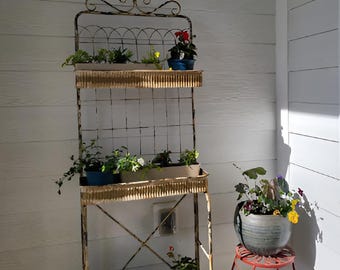 3 Tier Mid Century Rustic Metal Plant Stand, Handcrafted Indoor Plant Stand, Tall Plant Stand, Metal Flower Pot Stand, Outdoor Plant Stand