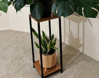 2 Tier Metal Wood Plant Stand, Indoor Plant Stand, Wooden Plant Stand Indoor, Modern Plant Stand, Wooden Flower Pot Stand, Indoor Pot Stand,