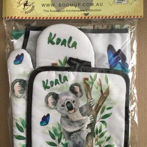 Australisches Koala-Schürzen-Set, Ofenhandschuh & Topflappen, Erwachsenengröße