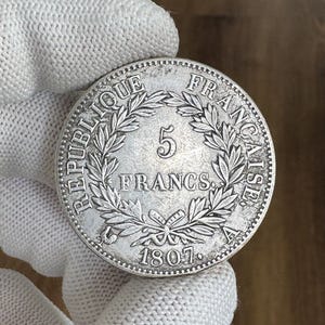 5 Francs 1807 France Napoleon Coin REPLICA Silver Plated