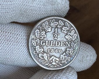 1/2 Gulden 1860 Germany Coin REPLICA Silver Plated