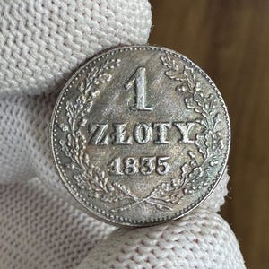 Moneta polacca da 1 zloty del 1835 REPLICA placcata in argento