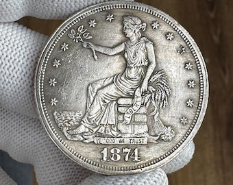 Trade Dollar 1874 USA Coin REPLICA Silver Plated