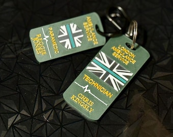 Personalized thin green line ambulance Keyring – Custom ambulance/ems / emt / paramedic  Gift