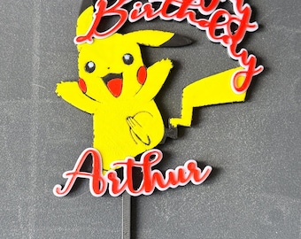 Adorno para tarta de Pikachu personalizado: decoración para fiesta de cumpleaños impresa en 3D