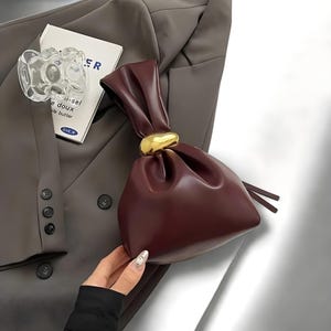Elegante Damen PU-Leder Top-Griff Handgelenk Tasche - Damen-Chic Vegan Leder Handtasche - Mini Designer Geldbörse - Minimalistische kleine Beutel Geldbörse