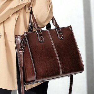 Bolso de hombro de piel auténtica para mujer - Elegante bolso bandolera - Cartera de piel suave - Bolso de mano para uso diario - Bolso de viaje de gran capacidad