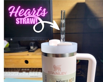 Replacement Stanley Straw, Glass Straw with Hearts, Hand Etched, 12" Fits Flowstate 30oz 40oz Yeti 42oz, Top Mothers Day Gift for cool moms