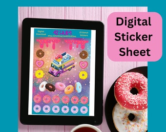 Donut Food Truck Digital Sticker Sheet for digital notebook & planners | Cropped Transparent Background | Print and Cut PNG files | 90s Vibe