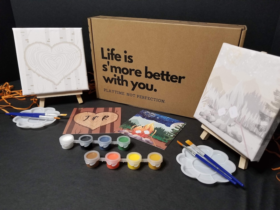 At Home Date Night Paint Kit for Two in a Gift Box, S'mores Camping