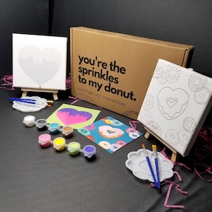 Adult Paint Kit for Two Gift Box, Date Night or Self Care Donut Art Set, Puff Sip & Paint, Daddy Daughter, BFF, Couples Doughnut Party Favor