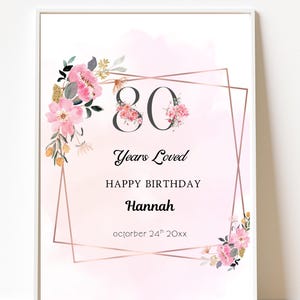 90er Geburtstagsparty Willkommensschild zum Ausdrucken - 90 Jahre geliebt - Blumen Geburtstagsparty Willkommensschild - 90er Geburtstag Party Dekorationen