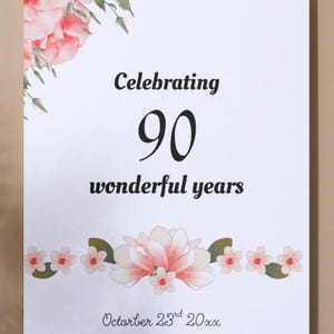 90er Geburtstag Dekorationen,90er Geburtstag Willkommensschild 90 Jahre geliebt,golden und geblümt,90er Geburtstag Zeichen,90er Geburtstag Geschenke für Sie,