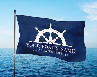 Custom Boat Flag with Steering Wheel: Personalized Lake Decor