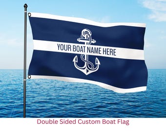 Personalized Boat Flag. Double Sided with Grommets. 100% Polyester. Split anchor Design