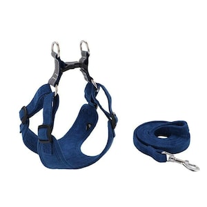 Soft Adjustable Dog Harness & Leash Set – Navy Blue