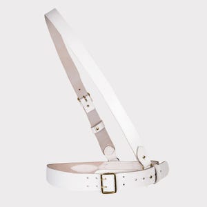 Handmade White Leather Sam Browne Belt with Shoulder Strap