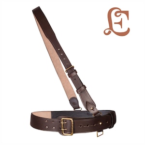 Genuine Leather Sam Browne Belt: Army Officer Style with Shoulder Strap