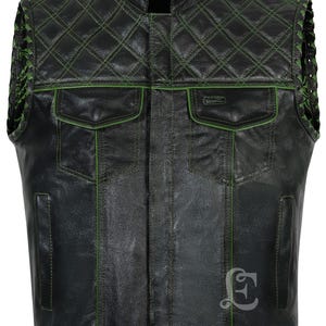 Men&#39;s Handmade Leather Biker Vest: Diamond Quilted Motorcycle Vest