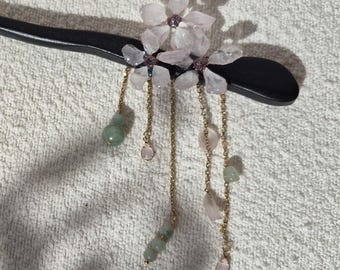 Fermaglio per capelli a forma di fiore di ciliegio, accessorio per capelli da sposa boho, fermaglio per capelli in resina, accessorio floreale per capelli, avventurina, fatto a mano