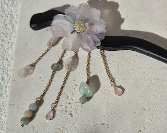 Haarspeld met kersenbloesemmotief, boho bruidshaaraccessoire, haarspeld van hars, bloemenhaaraccessoire, aventurijn, handgemaakt