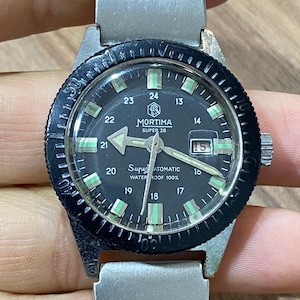 Mortima Diver Watch, Skin Diver Watch, Mortima SuperDatomatic Waterproof Mortima Watch, Mechanical Handwiding Wristwatch France
