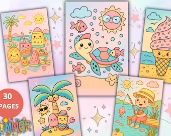 Kawaii Summer Coloring Pages - 30 Cute & Cozy Coloring Pages | Coloring Book | Digital Download Cute Animal Digital PDF to Color