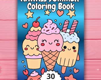 Kawaii Summer Coloring Book - 30 Cute & Cozy Pages | Digital Download Cute Animal Digital PDF to Color