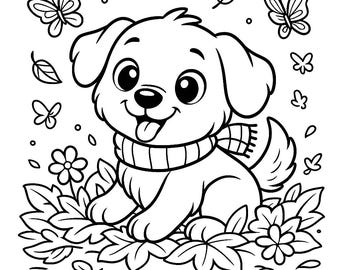 10 Cute Puppy Coloring Pages – Adorable Dog Coloring Book for Kids & Adults – Printable PDF – Fun and Relaxing Dog Art, Bold and easy