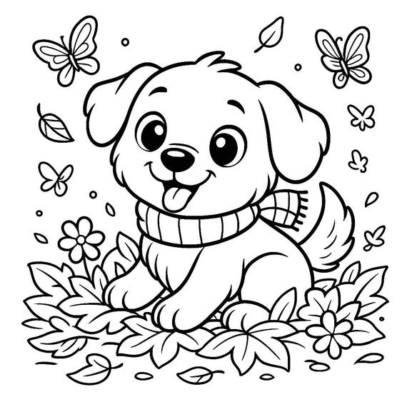 10 Cute Puppy Coloring Pages – Adorable Dog Coloring Book for Kids & Adults – Printable PDF – Fun and Relaxing Dog Art, Bold and easy