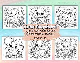 10 Cute Elephant Coloring Pages Printable Adorable Elephant Coloring Book, Instant Download for Kids & Adults, Bold and easy, Stress Relief