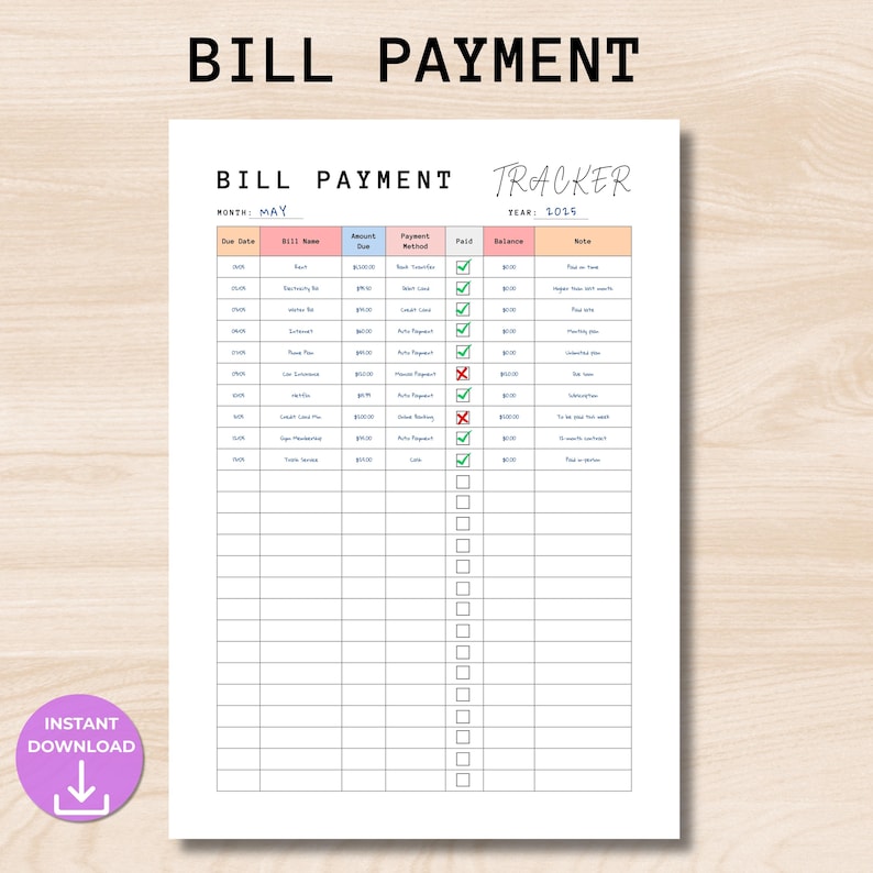 Bill Payment Tracker Printable | Monthly Bill Organizer | Budget ...