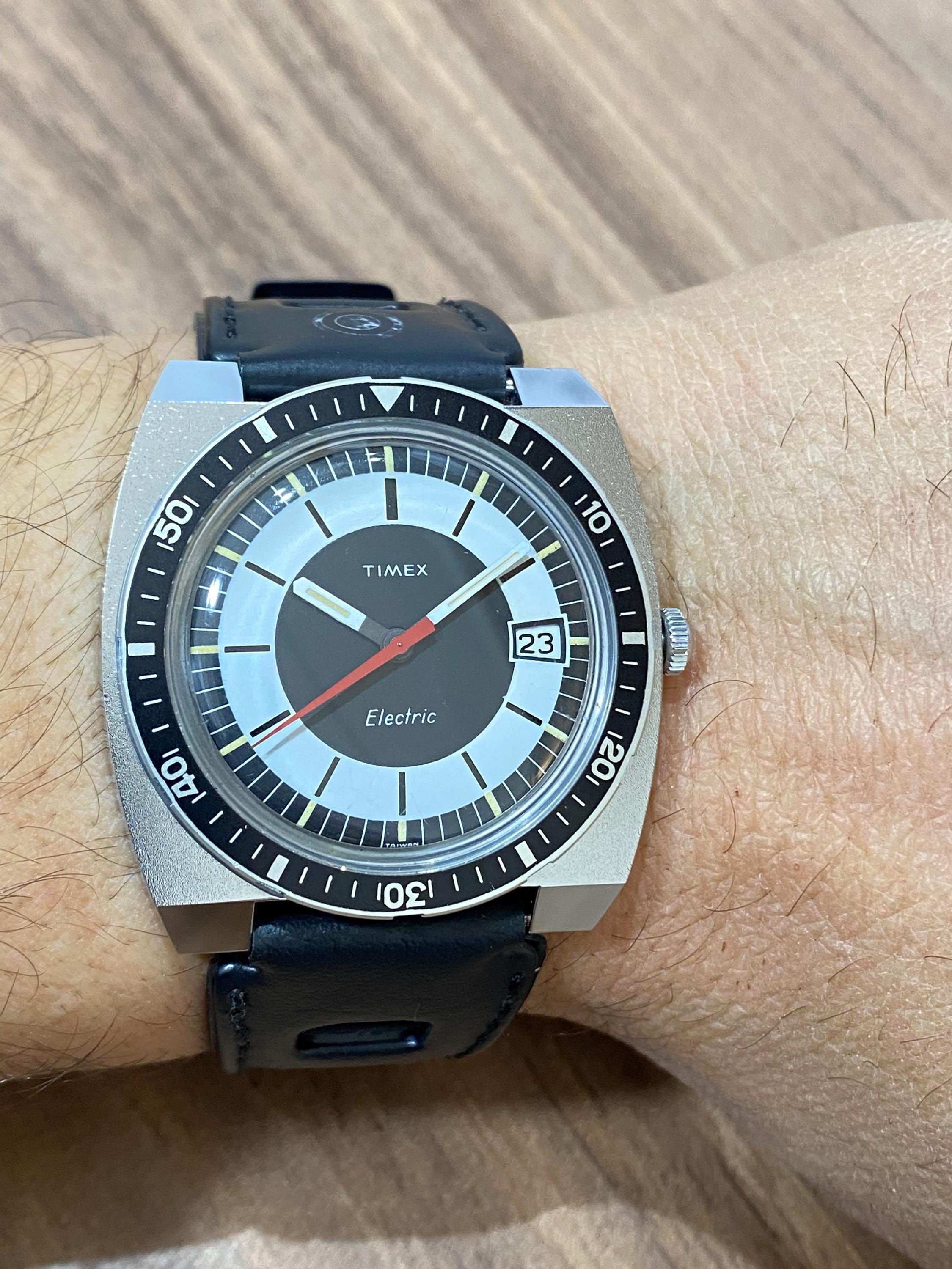 TIMEX Electric World Time, Timex Diver, reloj vintage de buceo, reloj vintage de pulsera con esfera negra, fabricado en Taiwán en 1978, reloj de gran