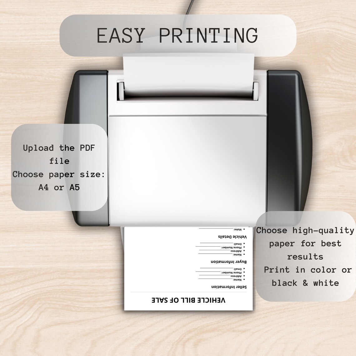 Vehicle Bill of Sale Printable Car Sale Agreement PDF Auto Bill of