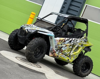 UTV Wrap Graphic Kit Rzr Polaris 200 and Customizable to Fit ANY UTV 2 Seat or 4 Seat sxs Decals In Chrome Super Sonic vs Shadow