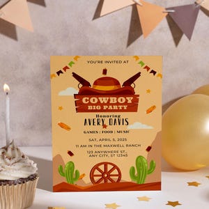 Wild West Birthday Invitation, Cowboy Party Template, Editable Printable Invite for Kids, Western Theme