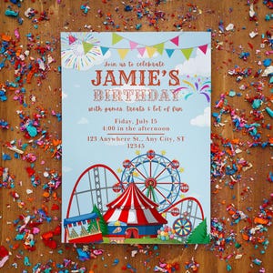 Carnival Birthday Invitation, Circus Party Editable Template, Fun Fair Kids Invite, Printable Download