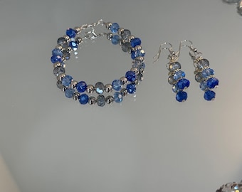 One-of-a-Kind Handmade Blue Glass Bracelet & Earring Set