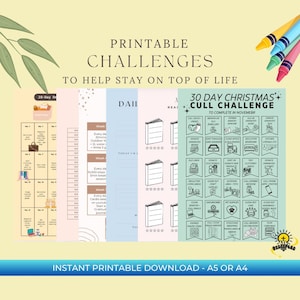 For Mums 6x Christian-Themed Challenge Printables | Decluttering, Fitness, Savings, Gratitude, Reading & Christmas Prep | Lil Disciples